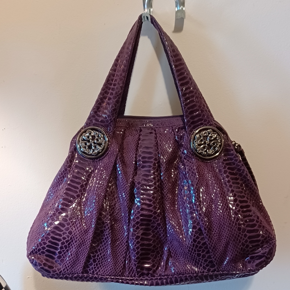 Gorgeous Purple Snakeski Print Handbag Satchel Excellent Condition.